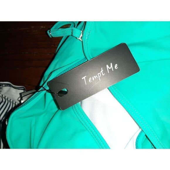 New Small Greenish Blue 2pc Tempt Me Ruffle High-Waist Ruched Bikini Swi… - Picture 10 of 10